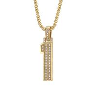 PAMTIER Digitale Collana per Uomini Argento Oro Placcato 0-9 Numero Catena Acciaio Inossidabile Delicato Ciondolo Zirconia Cubica Hip Hop Semplice Personalizzato Gioielli Oro Numero 1