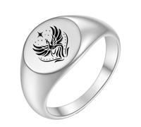PAMTIER Fenice Anelli per Donne Uomini 5 Misura 4 Argento Rosa Oro Placcato Acciaio Inossidabile Personalizzato Dichiarazione Cerchio Sigillo Fede Charm Fascia Gioielli Argento Taglia 27