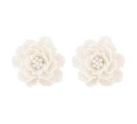 PAMTIER Fiore Orecchini per Donne Dichiarazione Elegante Zirconia Cubica Colorato Perla Imitazione Post Estetica Delicato Acciaio Inossidabile Stud Gioielli Beige