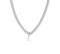 PAMTIER Initial Collana per Uomini A-Z Ciondolo Acciaio Inossidabile Delicate Piccolo Alfabeto Catena Simple Vintage Lettera Gioielli Argento Lettera L