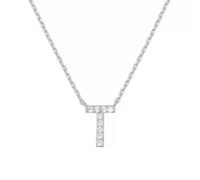 PAMTIER Initial Collane per Donne A-Z Lettera Nome Oro Placcato Acciaio Inossidabile Zirconia Cubica Ciondolo Personalizzato Dichiarazione Delicato Piccolo Alfabeto Charm Gioielli Argento Lettera T