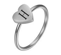 PAMTIER Iniziale Anelli per Donne Cuore Lettera A-Z Argento Oro Placcato Acciaio Inossidabile Delicato Alfabeto Lettera K Carino Dichiarazione Semplice Gioielli Argento H Taglia 22