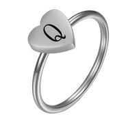 PAMTIER Iniziale Anelli per Donne Cuore Lettera A-Z Argento Oro Placcato Acciaio Inossidabile Delicato Alfabeto Lettera K Carino Dichiarazione Semplice Gioielli Argento Q Taglia 17
