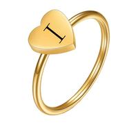 PAMTIER Iniziale Anelli per Donne Cuore Lettera A-Z Argento Oro Placcato Acciaio Inossidabile Delicato Alfabeto Lettera K Carino Dichiarazione Semplice Gioielli Oro I Taglia 22