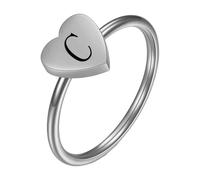 PAMTIER Iniziale Anelli per Donne Cuore Lettera A-Z Argento Oro Placcato Acciaio Inossidabile Delicato Alfabeto Lettera K Carino Dichiarazione Semplice Gioielli Argento C Taglia 22