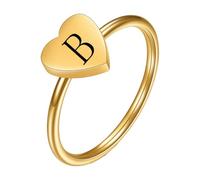 PAMTIER Iniziale Anelli per Donne Cuore Lettera A-Z Argento Oro Placcato Acciaio Inossidabile Delicato Alfabeto Lettera K Carino Dichiarazione Semplice Gioielli Oro B Taglia 19