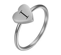 PAMTIER Iniziale Anelli per Donne Cuore Lettera A-Z Argento Oro Placcato Acciaio Inossidabile Delicato Alfabeto Lettera K Carino Dichiarazione Semplice Gioielli Argento I Taglia 22