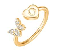 PAMTIER Iniziale Anelli per Donne Farfalla Argento Rosa Oro Placcato Aperto Regolabile Lettera A-Z Zirconia Cubica Nome Acciaio Inossidabile Carino Dichiarazione Delicato Gioielli Oro Lettera O