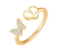 PAMTIER Iniziale Anelli per Donne Farfalla Argento Rosa Oro Placcato Aperto Regolabile Lettera A-Z Zirconia Cubica Nome Acciaio Inossidabile Carino Dichiarazione Delicato Gioielli Oro Lettera L