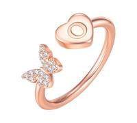 PAMTIER Iniziale Anelli per Donne Farfalla Argento Rosa Oro Placcato Aperto Regolabile Lettera A-Z Zirconia Cubica Nome Acciaio Inossidabile Carino Dichiarazione Delicato Gioielli Oro Rosa Lettera O