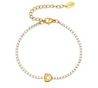 PAMTIER Iniziale Bracciali per Donne Lettera A-Z Nome Zirconia Cubica Acciaio Inossidabile Argento Oro Placcato Charm Personalizzato Delicato Polsiera Capitale Monogramma Gioielli Oro D