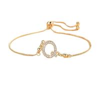PAMTIER Iniziale Bracciali per Donne Sottile Regolabile Lettera A-Z Nome Zirconia Cubica Acciaio Inossidabile Oro Placcato Charm Personalizzato Delicato Polsiera Capitale Monogramma Gioielli Oro Q