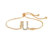 PAMTIER Iniziale Bracciali per Donne Sottile Regolabile Lettera A-Z Nome Zirconia Cubica Acciaio Inossidabile Oro Placcato Charm Personalizzato Delicato Polsiera Capitale Monogramma Gioielli Oro U