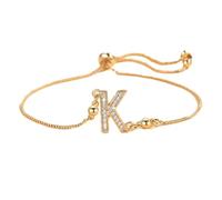 PAMTIER Iniziale Bracciali per Donne Sottile Regolabile Lettera A-Z Nome Zirconia Cubica Acciaio Inossidabile Oro Placcato Charm Personalizzato Delicato Polsiera Capitale Monogramma Gioielli Oro K
