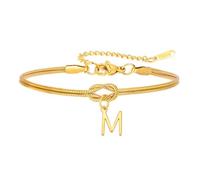 PAMTIER Iniziale Bracciali per Donne Stratificato Lettera Catena Serpente Alfabeto Argento Oro Placcato Acciaio Inossidabile Personalizzato Lega Un Nodo Nome Charm Semplice Gioielli Oro M