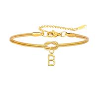 PAMTIER Iniziale Bracciali per Donne Stratificato Lettera Catena Serpente Alfabeto Argento Oro Placcato Acciaio Inossidabile Personalizzato Lega Un Nodo Nome Charm Semplice Gioielli Oro B