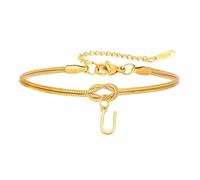 PAMTIER Iniziale Bracciali per Donne Stratificato Lettera Catena Serpente Alfabeto Argento Oro Placcato Acciaio Inossidabile Personalizzato Lega Un Nodo Nome Charm Semplice Gioielli Oro U
