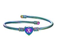 PAMTIER Iniziale Cuore Bracciali per Donne Aperto Lettera Alfabeto Argento Rosa Oro Placcato Acciaio Inossidabile Colorato Personalizzato Dichiarazione Nome Charm Semplice Gioielli Colorato X