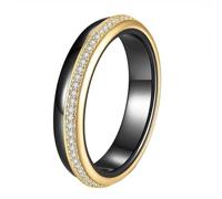 PAMTIER L'Anello per Uomini e Donne Taglia Nero Taglia Bianco Ceramica Delicato Zirconia Semplice e Classico Gioiello Nuziale Coppia Pietra Preziosa Oro Nero Taglia 17