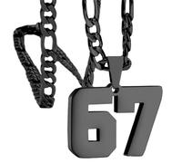PAMTIER Numero 67 Collana per Uomini Donne Nero Argento Rosa Oro Placcato Digitale Ciondolo Acciaio Inossidabile Catena Dichiarazione Semplice Personalizzato Cool Gioielli Nero