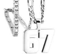 PAMTIER Numero 67 Collana per Uomini Donne Nero Argento Rosa Oro Placcato Digitale Ciondolo Acciaio Inossidabile Catena Dichiarazione Semplice Personalizzato Cool Gioielli Argento