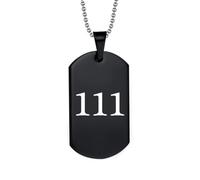 PAMTIER Numero Angelo Collana per Uomini 000 111 222 333 444 555 666 777 888 999 Catena Semplice Cool Acciaio Inossidabile Delicato Nero Blu Ciondolo Personalizzato Gioielli Nero Numero 111