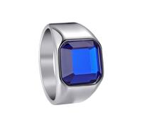 PAMTIER Pietra Anelli per Uomini Oro/Argento/Nero Placcato Zirconia Cubica Quadrato Colorato Personalizzato Delicato Acciaio Inossidabile Taglio Gioielli Argento Blu Taglia 19