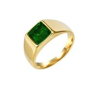 PAMTIER Quadrato Pietra Anelli per Uomini Acciaio Inossidabile Oro/Argento Placcato Colorato Dichiarazione Personalizzato Delicato Vintage Semplice Gioielli Oro Verde Taglia 25
