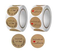 Pamtns 1000 Pezzi Round Sticker Kraft Adesivi Rotondi Fatti a Mano Etichette Autoadesivo Handmade Etichette Handmade Round Baking Sticker Etichette Personalizzate Adesive Personalizzate
