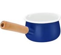 Pan per smalto da latte, mini burro warmer - Casseruola smaltata 10 cm Pan va con manico in legno, misura perfetta per riscaldare porzioni liquide più piccole (blu)…