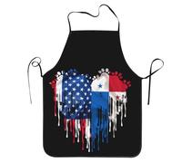 Panama America Hearts Panamanian Flag Uomo Donna Grembiuli da Chef Resistente Grembiuli da Barbecue Lavabile in Lavatrice Grembiule da Cucina per Ristorante Pittura Parrucchiere