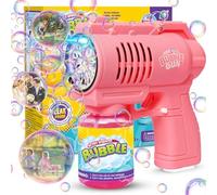 Panamalar Macchina Automatica Bolla, Pistola Bolla per Bambini, 10000+Bolla per min Giocattoli Creatore di Bolle, 130ml Soluzione Portatile Soffiatore di Bolle con Luci per Giardino Festa Nozze Regalo