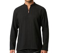 PANASIAM Camicia Pescatore Uomo - Camicia Henley Estiva Senza Collo | Camicia 100% cotone, Fisherman Shirt, bottone in legno, senza collo, per tutti i giorni, vacanze o come camicia medievale
