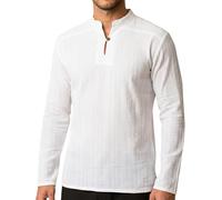 PANASIAM Camicia Pescatore Uomo - Camicia Henley Estiva Senza Collo | Camicia 100% cotone, Fisherman Shirt, bottone in legno, senza collo, per tutti i giorni, vacanze o come camicia medievale