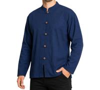 PANASIAM Camicia stile pescatore, 100% cotone, con bottoni di legno, a maniche l