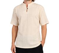 PANASIAM Camicia Thai Uomo Manica Corta, Cotone, Stile Pescatore