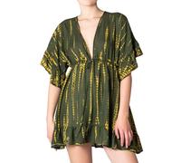 PANASIAM Dress Tiedye Style, Olive Green Yellow, M