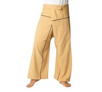 PANASIAM Pantaloni da Pescatore Thai - Pantaloni a Portafoglio 2 Lunghezze | Per donna & uomo, cotone, vita regolabile, pantaloni yoga arti marziali, anche in lunghezza lunga, design a righe a contrasto