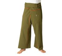 PANASIAM Pantaloni da Pescatore Thai - Pantaloni a Portafoglio 2 Lunghezze | Per donna & uomo, cotone, vita regolabile, pantaloni yoga arti marziali, anche in lunghezza lunga, design a righe a contrasto