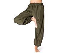 PANASIAM Pantaloni Harem Tinta Unita, Verde Oliva M