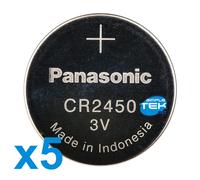 5 x CR2450 Panasonic 3 Volt Lithium Coin Cell Batteries