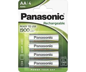 Panasonic Batterie Ricaricabili Stilo AA, Pronto al Uso, 1900 mAh, Blister 4, Argento