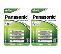 PANASONIC Confezione da 2 blister da 4 batterie ricaricabili NiMH Micro AAA 750 mAh pronte all'uso