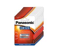 Panasonic CR123 batteria al litio cilindrica per dispositivi leggeri con elevato fabbisogno energetico come rilevatori di fumo, sistemi di allarme, proiettori, telecamere, 3V, 10 confezioni (10 pezzi)