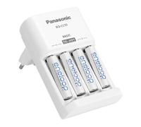 Panasonic eneloop BQ-CC51 - Caricatore a celle rotonde per batterie 2/4 NI-MH AA/AAA Charger Basic + 4 batterie AA 1900 mAh, colore: Bianco