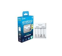 Panasonic eneloop Caricabatterie Basic USB, per 2 o 4 batterie AA/AAA Ni-MH, con 6 funzioni di sicurezza e cavo di carica micro USB, blu