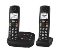 Panasonic KX-TGU132EXB Telefono Cordless Digitale con Segreteria Telefonica, Unità Base e 2 Ricevitori, Display LCD, Tasti Grandi, Fav Call, Compatibile con gli Apparecchi Acustici, Nero
