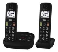 Panasonic KX-TGU132EXB Telefono Cordless Digitale con Segreteria Telefonica, Unità Base e 2 Ricevitori, Display LCD, Tasti Grandi, Fav Call, Compatibile con gli Apparecchi Acustici, Nero