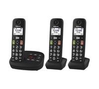 Panasonic KX-TGU133EXB Telefono Cordless Digitale con Segreteria Telefonica, Unità Base e 3 Ricevitori, Display LCD, Tasti Grandi, Fav Call, Compatibile con gli Apparecchi Acustici, Nero