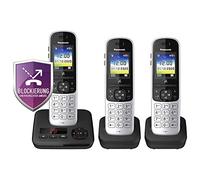 Panasonic Telefono cordless KX-TGH723GS con segreteria telefonica, set da 3 (telefono DECT, bassa emissione di radiazioni, display a colori, blocco chiamate, chiamate in vivavoce) nero